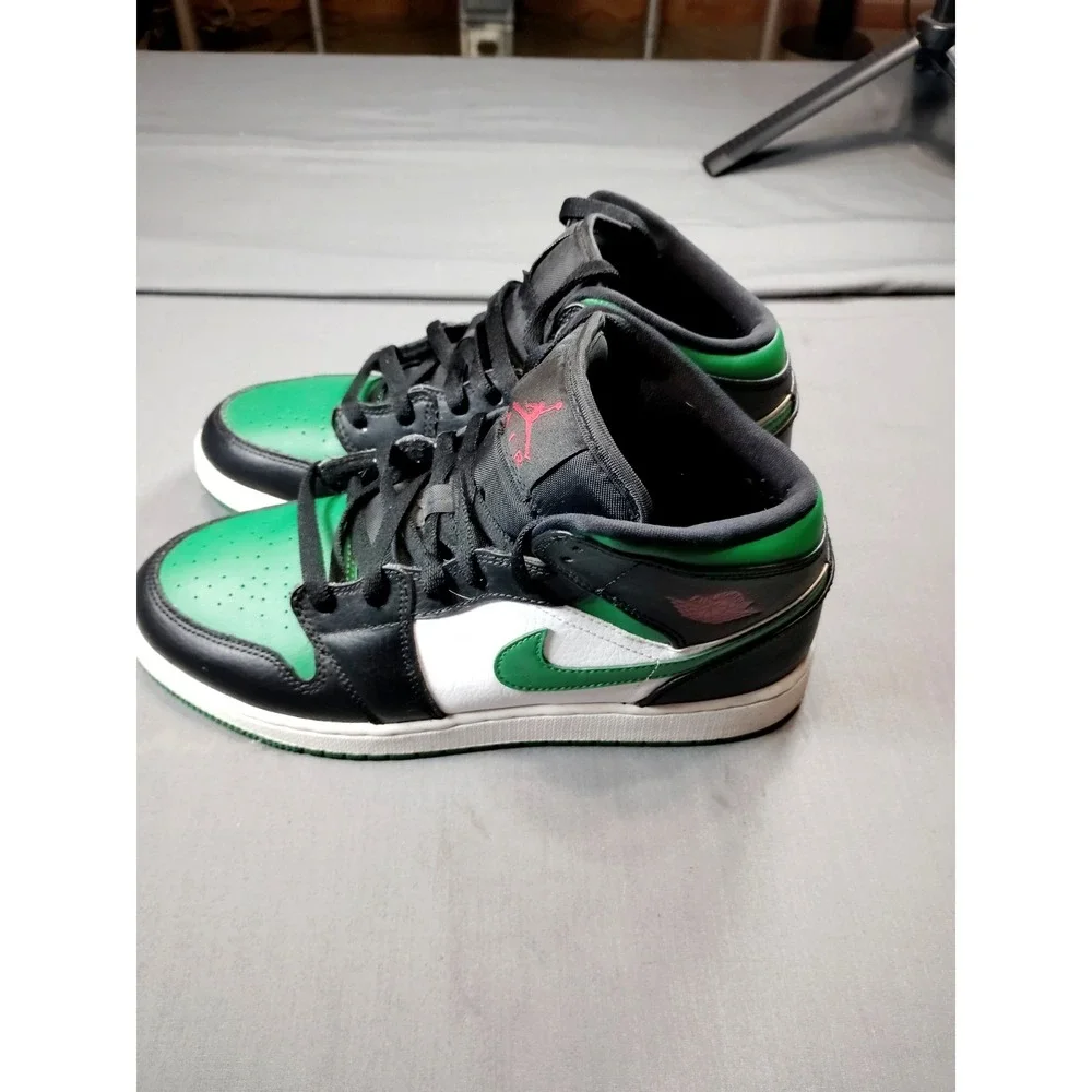 NIKE Air Jordan 1 Mid Black Pine Green White Gym Red 7Y High Top Shoe 554725 067